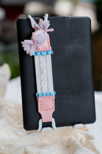 Kittentailor  Secure Hand Strap for Kindle and Tablet - Double high-elasticity finger grip holder for 6-8 inch e-readers. Handmade custom strap with long-lasting resilient nylon elastic, soft skin-friendly vegan leather, and non-slip metal clips.